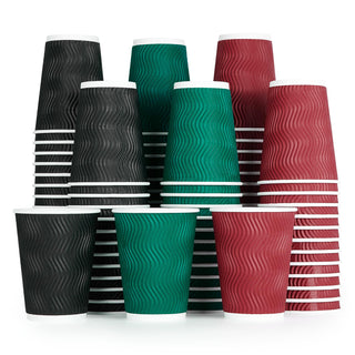 10oz/ 12oz/ 16oz Elegant Multicolor Ripple Wall Durable Paper Coffee Cups - Tea Hot Chocolate & Office - MUCHII - JOLLYCHEF