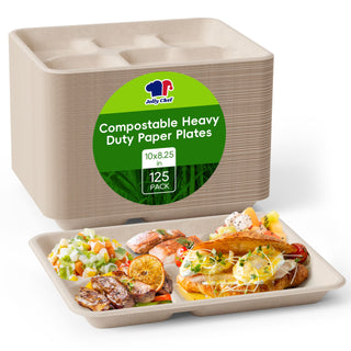 Natural Brown Rectangular 5 Compartment School Lunch Tray - Dinner & Party - Jolly Chef - JOLLYCHEF