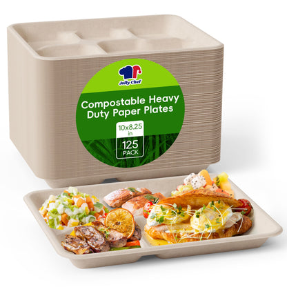 Assiettes carrées compostables à 5 compartiments