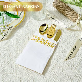 3 - Ply White and Gold Pattern Paper Napkins - Weddings & Parties - Vplus - JOLLYCHEF
