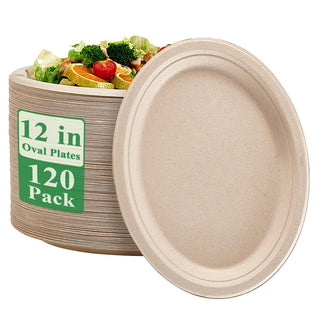10in/ 12in Natural Oval Compostable Plates - BBQ & Picnic - Vplus - JOLLYCHEF