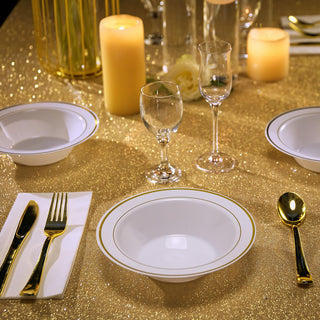 12oz White with Gold Rim Round Plastic Bowls - Fruits & Parties - JOLLY PARTY - JOLLYCHEF