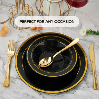 12oz Black with Gold Rim Round Plastic Bowls - Fruits & Salads - JOLLY PARTY - JOLLYCHEF