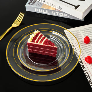 7in /10in Elegant Clear Plastic Plates with Gold Rim - Wedding & Birthday Party - FOCUSLINE - JOLLYCHEF