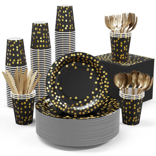 Black and Rose Gold Elegant & BPA - Free Dinnerware Sets - Halloween & Birthday Party - JOLLY PARTY - JOLLYCHEF