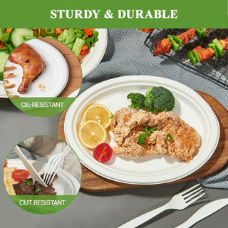 10in / 12in White Oval Compostable Plates - BBQ & Party - Vplus - JOLLYCHEF