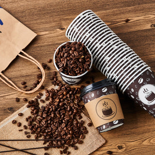 Multiple Size Brown Paper Coffee Cups with Lids & Sleeves & Straws - Hot Coffee & Office - Jolly Party - JOLLYCHEF
