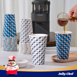 12oz /16oz Blue Leaf Design Leak - Resistant Coffee Cups - Office & Party Use - Jolly Chef - JOLLYCHEF