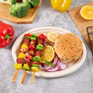 10in/ 12in Natural Oval Compostable Plates - BBQ & Picnic - Vplus - JOLLYCHEF