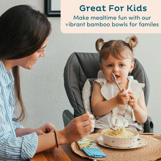 4-Pack Reusable Bamboo Plates, Non-Toxic Toddler and Kids Plates, Dishwasher Safe, Not Microwave Safe (Celebration 8 Inch)