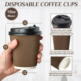 10oz/ 12oz/16oz Brown Ripple Wall Paper Coffee Cups with Lids and Straw - Hot Drinks & Cafe - LITOPAK - JOLLYCHEF