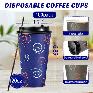 12oz/16oz/20oz Purple& Gray Paper Coffee Cups with Lids and Straw - Office & Travel - TV TOPVALUE - JOLLYCHEF