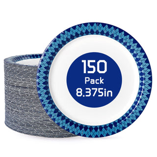8.375in Blue and Black Diamond Pattern Durable Party Paper Plates - Dinner Parties & Summer Picnics - JOLLY PARTY - JOLLYCHEF