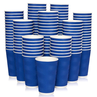 8oz/ 12oz/ 16oz Elegant Blue Ripple Wall Durable Paper Coffee Cups - Tea Hot Chocolate & Office - Jolly Pack - JOLLYCHEF