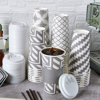 Multiple Size Four Designs Paper Coffee Cups with Lid & Sleeve & Straws - Home & Cafe - LITOPAK - JOLLYCHEF