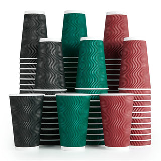 10oz/ 12oz/ 16oz Elegant Multicolor Ripple Wall Durable Paper Coffee Cups - Tea Hot Chocolate & Office - MUCHII - JOLLYCHEF