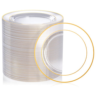 7in /10in Elegant Clear Plastic Plates with Gold Rim - Wedding & Birthday Party - FOCUSLINE - JOLLYCHEF