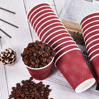 8oz/ 12oz/ 16oz Elegant Red Ripple Wall Durable Paper Coffee Cups - Tea Hot Chocolate & Office - Jolly Pack - JOLLYCHEF