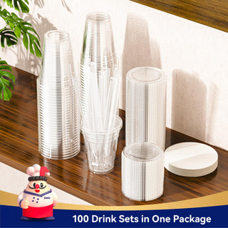 9oz/12oz/16oz/20oz Disposable Clear Plastic cups with Lid and Straw - Party & Picnic Use - Jolly Chef - JOLLYCHEF