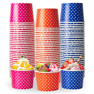 8oz/ 12oz/ 16oz  Pink & Blue & Orange Circular Versatile Ice Cream Cups - Party & Event Use - LITOPAK - JOLLYCHEF