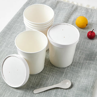 White Microwavable Paper Soup Containers with Lids - Hot Soup & Storing Food - LITOPAK - JOLLYCHEF