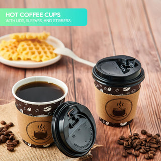 Multiple Size Brown Paper Coffee Cups with Lids & Sleeves & Straws - Hot Coffee & Office - Jolly Party - JOLLYCHEF