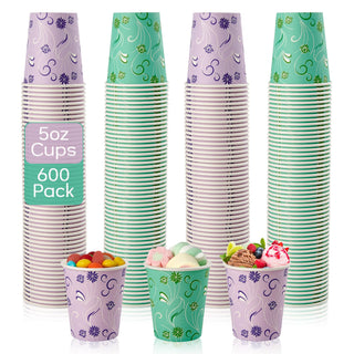 5oz Purple & Light Green Floral Pattern Paper Dessert Cups - Cupcake & Party - TV TOPVALUE - JOLLYCHEF