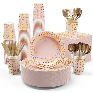 Pink, Rose Gold Disposable Dinnerware Set - Holiday Parties & Birthdays - JOLLY PARTY - JOLLYCHEF