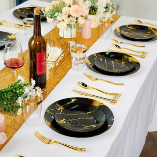 Black and Gold Plastic Disposable Dinnerware Sets - Halloween & Festival -Vplus