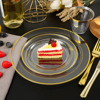 7in /10in Elegant Clear Plastic Plates with Gold Rim - Wedding & Birthday Party - FOCUSLINE - JOLLYCHEF