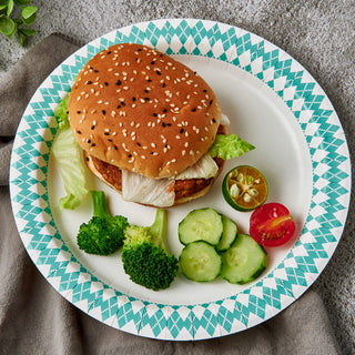 8.375in Green and White Diamond Pattern Paper Plates - Dinner Parties & Summer Picnics - JOLLY PARTY - JOLLYCHEF