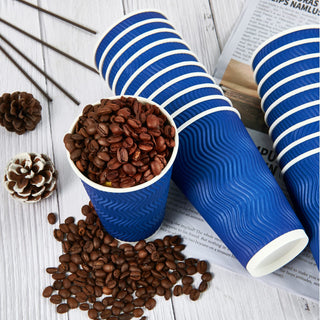 8oz/ 12oz/ 16oz Elegant Blue Ripple Wall Durable Paper Coffee Cups - Tea Hot Chocolate & Office - Jolly Pack - JOLLYCHEF