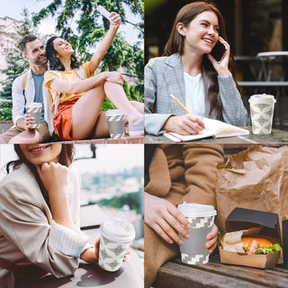 Multiple Size Four Designs Paper Coffee Cups with Lid & Sleeve & Straws - Home & Cafe - LITOPAK - JOLLYCHEF
