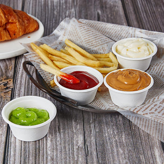 2oz/ 4oz Natural Round Composable Souffle Cups - Sauce & Sample Tasting - Vplus - JOLLYCHEF