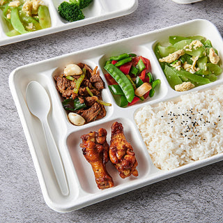 8.6inx12.5in Natural Rectangular 6 - Compartment School Lunch Tray - Buffet & Party - Vplus - JOLLYCHEF