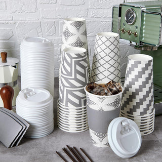 Multiple Size Four Designs Paper Coffee Cups with Lid & Sleeve & Straws - Home & Cafe - LITOPAK - JOLLYCHEF