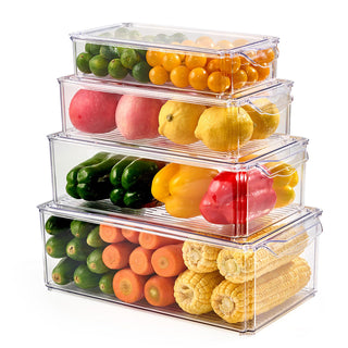 4 Pack Clear Rectangular Stackable Fridge Organizer - Storing Vegetables & Kitchen Ingredients - Luckore - JOLLYCHEF
