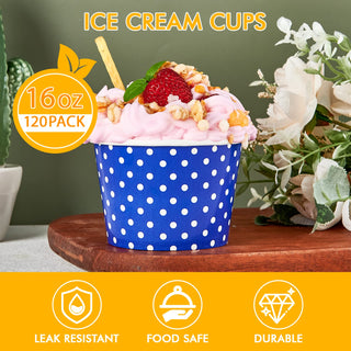 8oz/ 12oz/ 16oz  Pink & Blue & Orange Circular Versatile Ice Cream Cups - Party & Event Use - LITOPAK - JOLLYCHEF