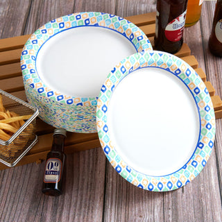 8in /10in Green and Blue Camo Round Paper Plates - Family Gatherings & Picnics - MUCHII - JOLLYCHEF