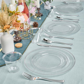 7in /10in Clear with Silver Rim Plastic Plates - Weddings & Birthday Parties - FOCUSLINE - JOLLYCHEF