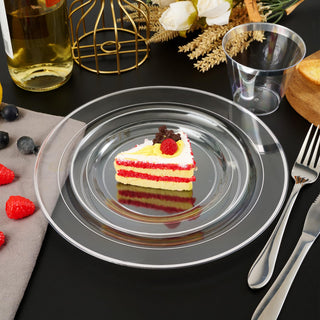 7in /10in Clear with Silver Rim Plastic Plates - Weddings & Birthday Parties - FOCUSLINE - JOLLYCHEF