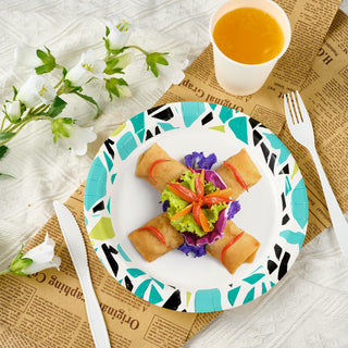 8.375in Blue with Irregular Patterns Round Paper Plates - Parties & Picnics - FOCUSLINE - JOLLYCHEF