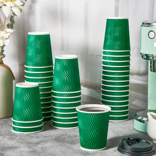 8oz/ 12oz/ 16oz Green Ripple Wall Paper Coffee Cups with Lids and Straw - Hot Drinks & Cafe - DAILYPACK - JOLLYCHEF