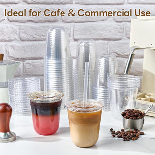 12oz/16oz Bulk Plastic Cups with Lids and Starws | U Shaped Drinkware for Iced Coffee, Smoothies, Lemonade | BPA Free | Cafe Supply