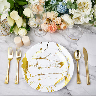 White and Gold Plastic Disposable Dinnerware Sets - Birthday & Wedding - Vplus - JOLLYCHEF