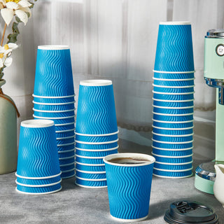 8oz/ 12oz/ 16oz Blue Ripple Wall Paper Coffee Cups with Lids and Straw - Hot Drinks & Cafe - DAILYPACK - JOLLYCHEF