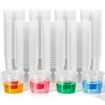 Clear 4.5oz dual-chamber plastic shot glasses for Jager Bombs and other layered shots.