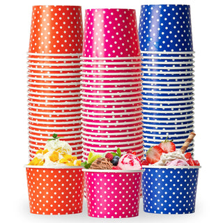 8oz/ 12oz/ 16oz  Pink & Blue & Orange Circular Versatile Ice Cream Cups - Party & Event Use - LITOPAK - JOLLYCHEF