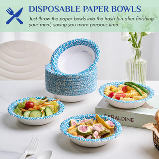 12oz/ 16oz/ 20oz Blue with Printed Camouflage Border Round Paper Bowls - Breakfast & Party - MUCHII - JOLLYCHEF