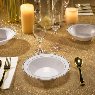 12oz White with Silver Rim Round Elegant Plastic Bowls - Wedding & Party - JOLLY PARTY - JOLLYCHEF